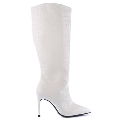 Bota Feminina Cano Longo Bico Fino May Branco