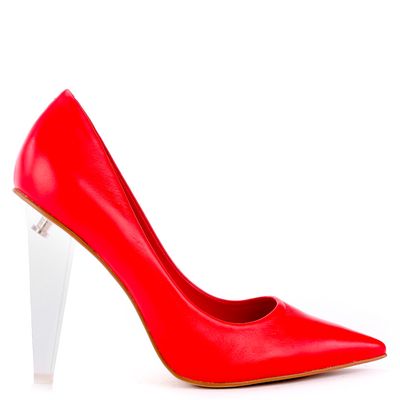 Scarpin Feminino Salto Transparente Ice Vermelho