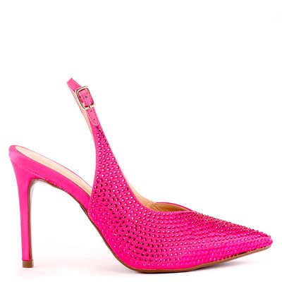 Scarpin Feminino Salto Alto Fino Enfeites Hot Pink