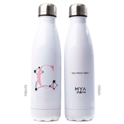 Garrafa Térmica Signos Personalizada com com Sua Inicial, Signo e Frase 550 Ml Branco