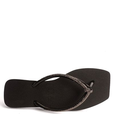 Chinelo Feminino Tira Malha Brilho e Detalhe No Camburi Preto