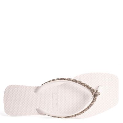 Chinelo Feminino Tira Malha Brilho e Detalhe No Camburi Branco