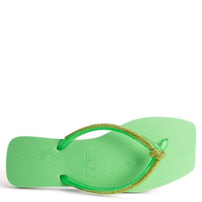 Chinelo Feminino Tira Malha Brilho e Detalhe No Camburi Verde