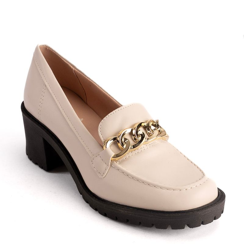Mocassim Feminino Enfeite Corrente Salto Bloco Alto Mocassim Feminino Enfeite Corrente Salto Bloco Alto
