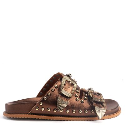 Papete Feminina Couro Enfeites Bay Bronze