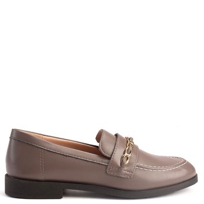 Mocassim Feminino Bico Redondo Detalhe Corrente Kenya Cinza