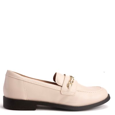 Mocassim Feminino Bico Redondo Detalhe Corrente Kenya Off White