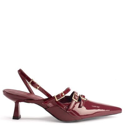 Scarpin Slingback Feminino Bico Fino Tiras Finas com Fivelas Siena Vinho