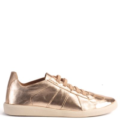 Tenis Feminino Couro Cadarco Elastico Seven Dourado