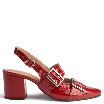 Scarpin Feminino Couro Verniz Fivela Maya  Vermelho