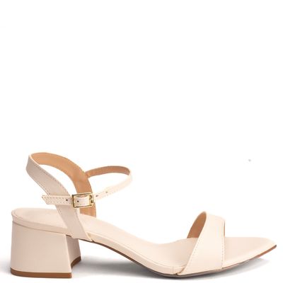 Sandalia Feminina Bico Folha Salto Bloco Catarina Off White