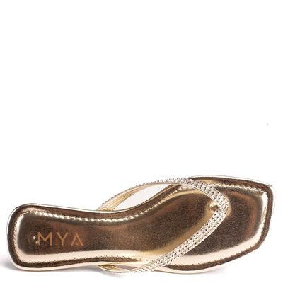 Rasteira Feminina Tira V Enfeite Manta Brilho Malu Dourado